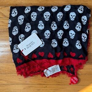Alexander McQueen Black and Red Skull Scarf
